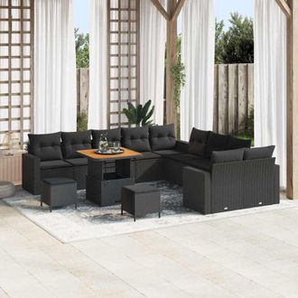 vidaXL Conjunto De Sof&aacute; De Jard&iacute;n 13 Pcs Negro Rat&aacute;n Sint&eacute;tico Vidaxl