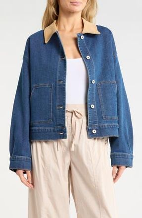 Sanctuary Corduroy Collar Denim Crop Utility Jacket in Bright Blues at Nordstrom Rack, Size X-Large