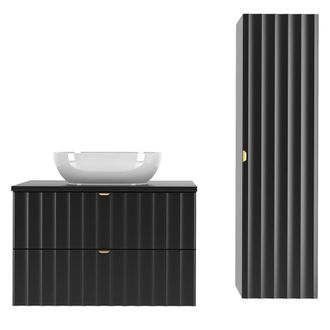 Petits Meubles Set de muebles con lavabo y columna estratificado Negro