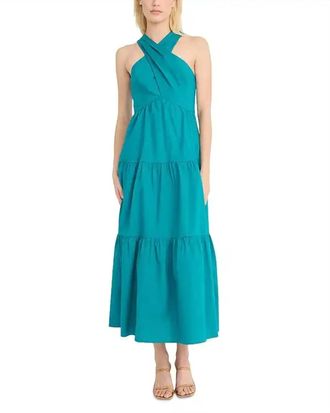 Donna Morgan Halter Tiered Maxi Dress In Blue Grass