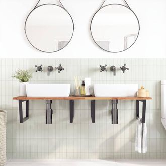 Berkfield Home Elegant Basin Shelf Wall Mounted Steel & Solid Wood Acacia in Brown