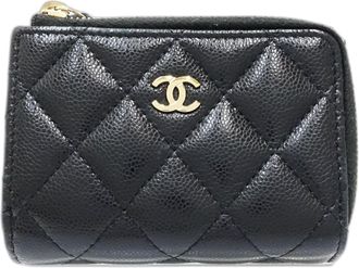 Chanel Black Grained Calfskin Wallet (Tri-Fold) (Pre-Owned)