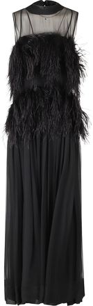 Alberta Ferretti Silk Chiffon Feather Embellished Evening Dress