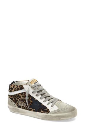 Golden Goose Mid Star Genuine Calf Hair Sneaker in Leopard Print Calf Hair/black at Nordstrom, Size 11Us