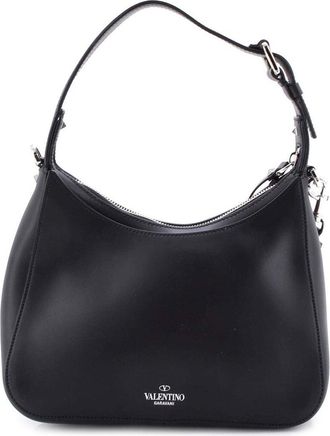Valentino Black Sheep Leather Vltn Hobo Printed Small (Authentic Pre-Loved)