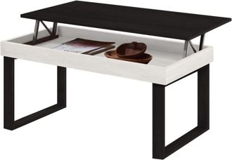 HOGAR 24 Mesa Centro Elevable Madera Maciza Acabado Blanco y Negro