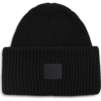 Acne Studios Pansy Face Patch Wool & Yak Hair Blend Beanie in Black at Nordstrom