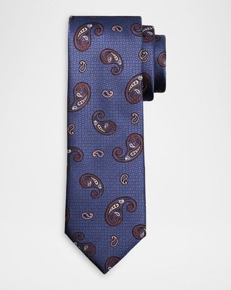 Brioni Men & apos;s Micro-Geometric Woven Paisley Silk Tie