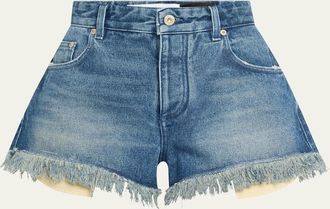 Loewe Anagram Detail Frayed Denim Shorts