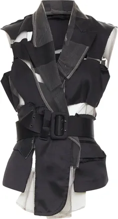 Comme Des Gar&ccedil;ons Commes Des Gar&ccedil;ons Runway black satin sheer patchwork tulle belted vest