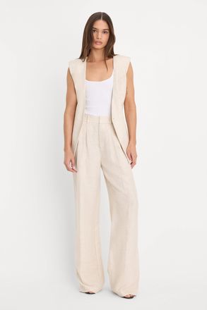 Good American Womens Linen Trousers | Oat, Size 16 Plus | Good American by Khlo&Egrave; Kardashian