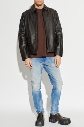 Diesel Leather Jacket L-AMAR-WRD, Mens, Brown