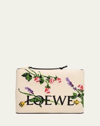 Loewe x Paulas Ibiza Oblong Pouch Bag in Canvas with Flowers