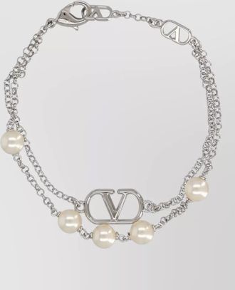 Valentino Garavani vlogo signature double chain pearl bracelet