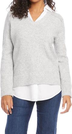 Karen Kane Lena Layered Sweater In Light Heather Gray And White