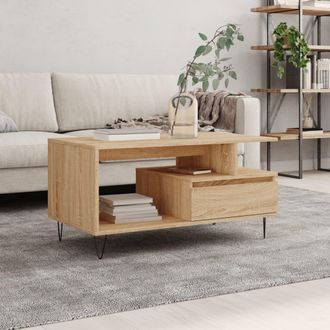 vidaXL Mesa De Centro Madera Contrachapada Roble Sonoma 90x49x45 Cm Vidaxl
