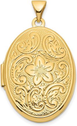 Diamond2Deal 14k Yellow Gold Reversible Floral Swirl Design 26mm Oval Locket Pendant