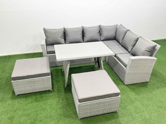 Fimous 8 Seater Garden Outdoor Rattan Furniture Set Dining Table Set in Light Grey