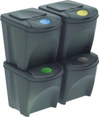 Prosperplast Set De 4 Cubos De Basura Keden Sortibox Papelera Reciclaje, Gris, Volumen 100l