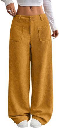 Generic Womens Corduroy Wide Leg Trousers with Elastic Waist Ladies High Waisted Baggy Pants with Pockets Autumn Casual Loose Fit for Daily Outdoor Streetwear