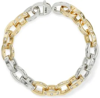 Melinda Maria Ashley Cubic Zirconia Chain Link Bracelet in Gold Mix-White at Nordstrom, Size 7.5