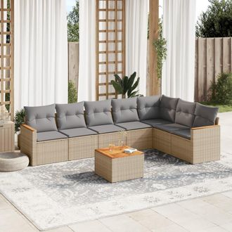 vidaXL Juego De Sof&aacute;s Jard&iacute;n Con Cojines Beige Mezcla 8 Pzas Rat&aacute;n Pe Vidaxl