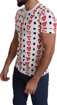Dolce & Gabbana White Hearts Print Cotton Men Top T-Shirt