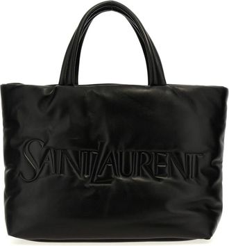 Saint Laurent Monogram Embossed Leather Tote Bag - unisex - Tassen - Zwart - Maat: ONE Size Leer