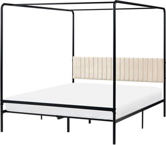 Beliani Cama Con Dosel De Metal Doble Con Estructura Met&aacute;lica Y Cabecero Tapizado 160 X 200 Cm Negro Dannemois