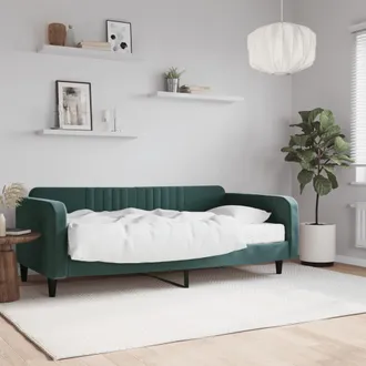 vidaXL Vidaxl - Sof&aacute; Cama Con Colch&oacute;n Terciopelo Verde Oscuro 100x200 Cm