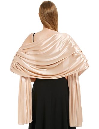 Heekpek Ladies Satin Scarf Wedding Shawls and Wraps Womens Silky Scarf Lightweight Evening Party Dresses Bride Bridemaid, Champagne, One Size