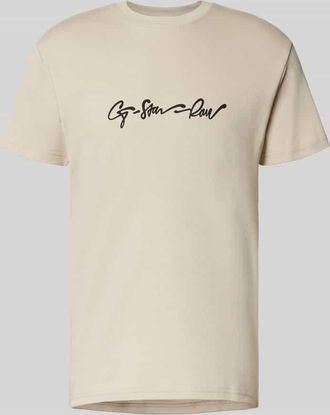 G-Star T-Shirt mit Label-Print und Rundhalsausschnitt in Beige, Größe XXL