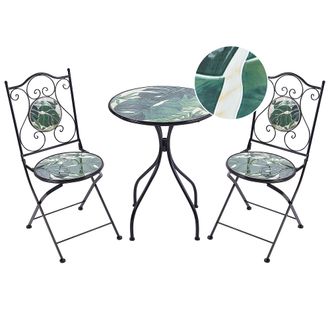 Beliani Conjunto De Balc&oacute;n Jard&iacute;n Exterior Metal Estilo Vintage Patr&oacute;n Mosaico Estructura De Hierro Negro Verde Cozzana