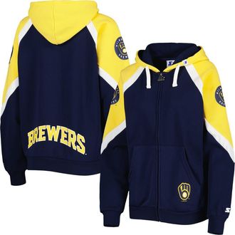 Starter Womens Starter Navy/Gold Milwaukee Brewers Hail Mary Full-Zip Hoodie at Nordstrom, Size X-Small
