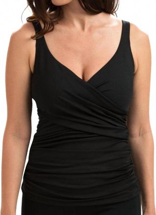 Dolfin Chlorine Resistant Aquashape Wrap V-Neck Tankini Top In Dol Black