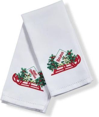 Tag Holly Leaf Sled Christmas Guest Towel Multicolor Cotton in White at Nordstrom