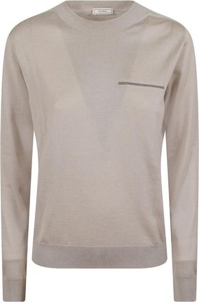 PESERICO Tricot Trui met Ronde Hals - Dames - Ronde hals truien - Beige - M - Truien & Vesten