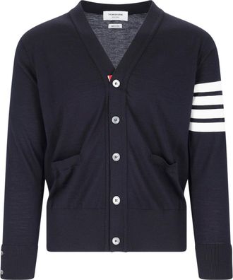 Thom Browne Navy V-Neck Striped Cotton Cardigan