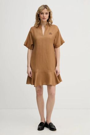 Karl Lagerfeld Linnen Korte Jurk - Dames - Korte kleedjes - Bruin - M - Linnen - Kleedjes