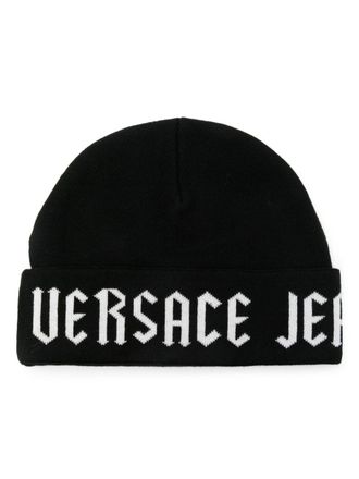 Versace Jeans Couture logo-jacquard beanie - men - Polyester/Acrylic - One Size - Black