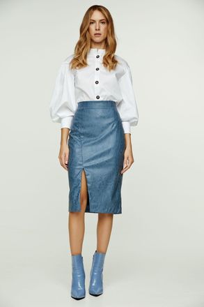 Móveis Conquista Womens Indigo Faux Leather Pencil Skirt - Indigo Blue - Size Small