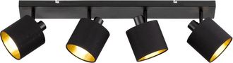 Reality Reality Leuchten - Tommy Barra 4 Spots Con Diffusori Paralumi Neri E Oro Base Metallo Nero Opaco L.70cm 4 Luci Attacco E14