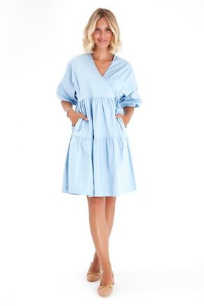 Accouch&eacute;e Waterfall Tie Waist A-Line Maternity/Nursing Wrap Dress in Baby Blue at Nordstrom, Size Large