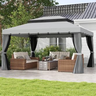 OUTSUNNY 3x4m 2-Tier Gazebo Aluminium Garden Marquee Party Tent Light Grey