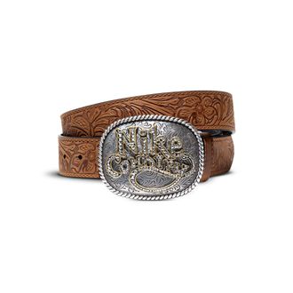 Nike Mens Country Rhinestone Plaque Buckle Embossed Leather Belt in Brown | 18052-201