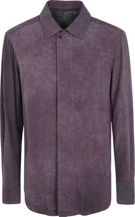 Ziggy Chen Shirt met verborgen knopen - Heren - Zakelijke Overhemden - Paars - M - Linnen - Overhemden