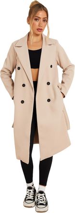 Generic Women Trench Coat Double Breasted Long Belted Overcoat - Classic Autumn Winter Waterproof Jacket Smart Casual Windbreaker (Beige, One Size)