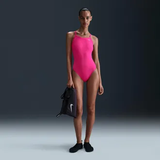 Nike Womens HydraStrong Racerback One-Piece Swimsuit in Pink | NESSA017-678