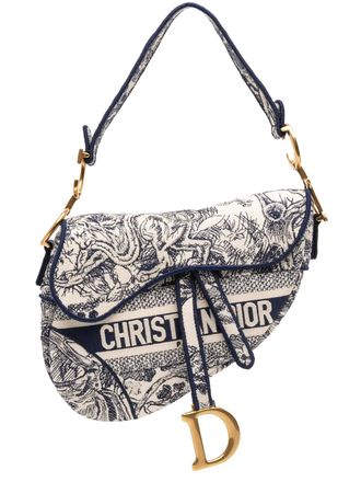 Dior 2020 Canvas Embroidered Toile de Jouy Saddle Bag shoulder bag - women - Canvas - One Size - Blue
