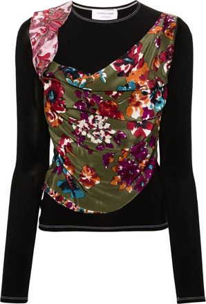 Marine Serre Regenerated Scarves draped T-shirt - women - Elastane/Viscose/Silk - 38 - Black